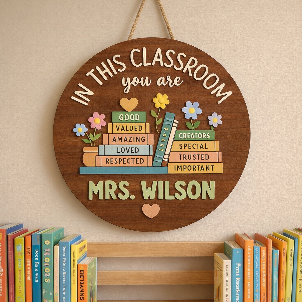 Personalized Wooden Classroom Welcome Sign for Teachers – Custom Teacher Name Wall Decor